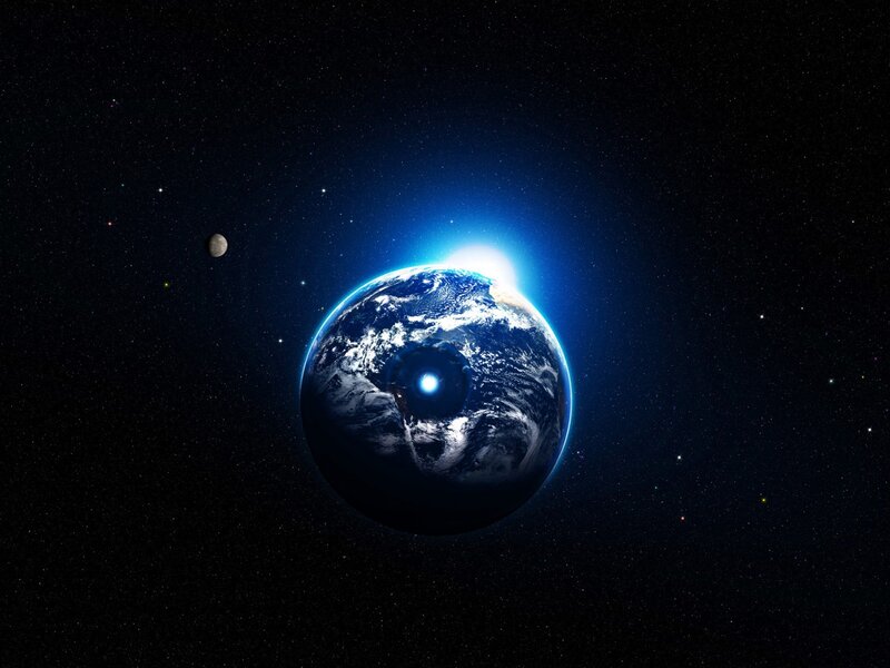 Earth from Space — Blue, Serene, Night, 3d Render, Moon