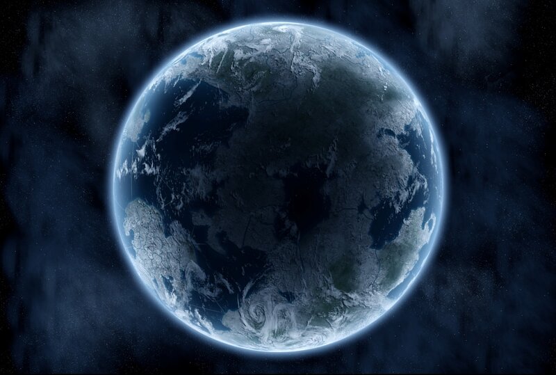 Earth from Space — Blue, Serene, Night, 3d Render, Planet, Stars