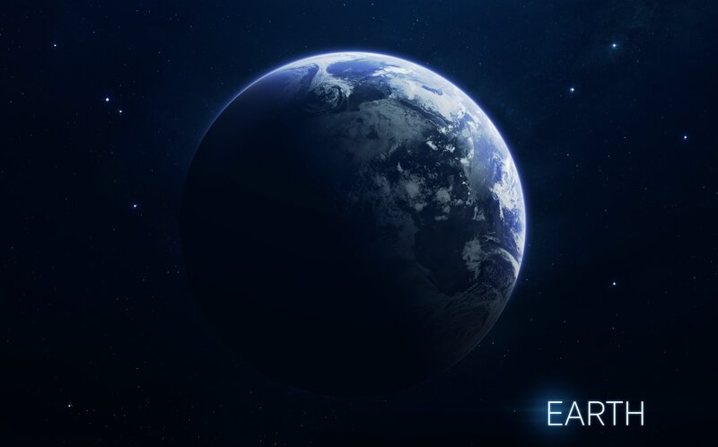 Earth from Space — Blue, Serene, Night, 3d Render, Stars, Clouds