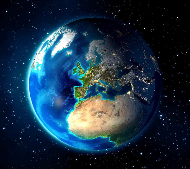Earth from Space — Blue, Serene, Night, 3d Render, Stars, Continent