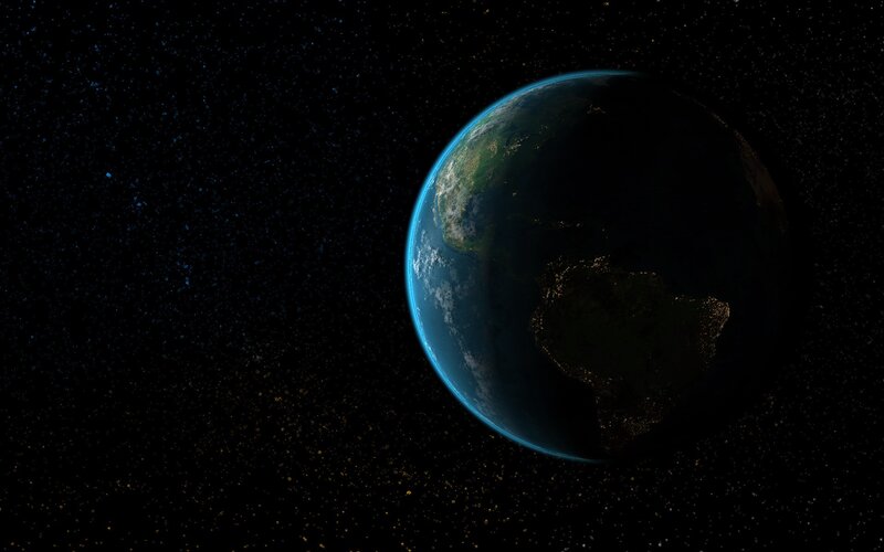 Earth from Space — Blue, Serene, Night, 3d Render, Stars, Planet