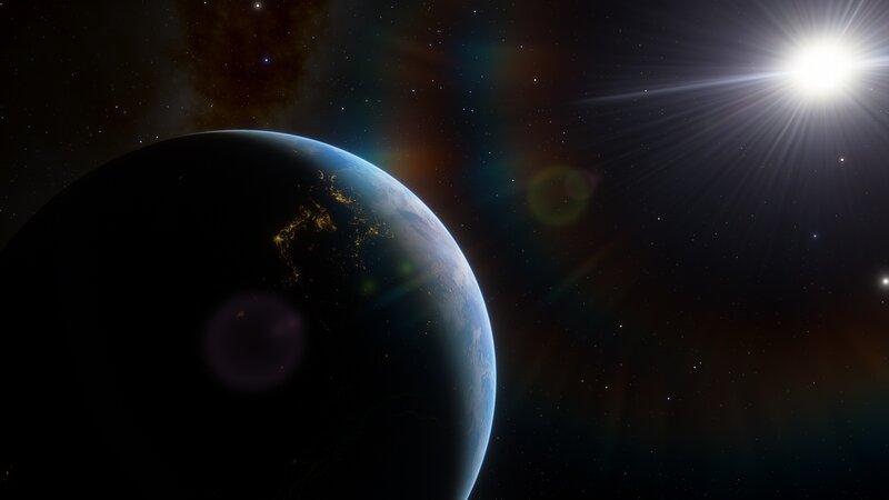 Earth from Space — Blue, Serene, Night, 3d Render, Sun
