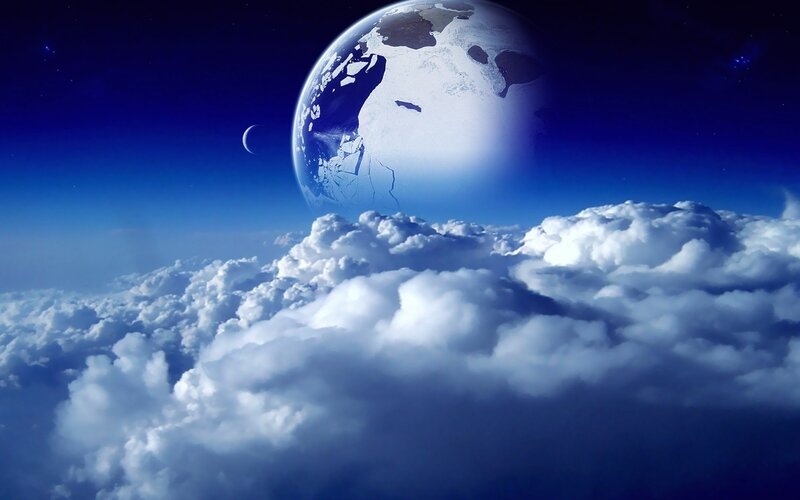 Earth from Space — Blue, Serene, Night, Digital Art, Clouds
