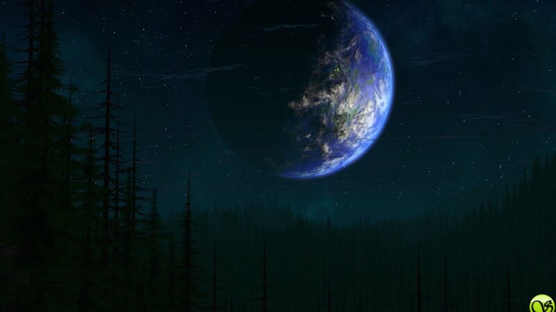 Earth from Space — Blue, Serene, Night, Digital Art, Forest