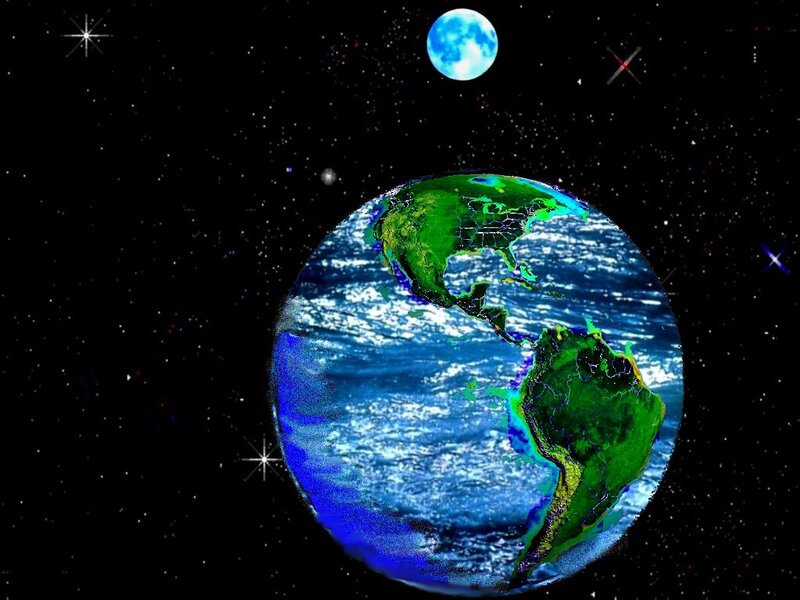 Earth from Space — Blue, Serene, Night, Digital Art, Moon