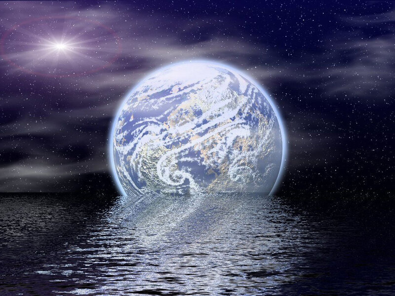 Earth from Space — Blue, Serene, Night, Digital Art, Star
