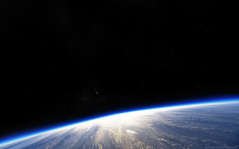 Earth from Space — Blue, Serene, Night, Digital Art, Stars, Atmosphere, Clouds