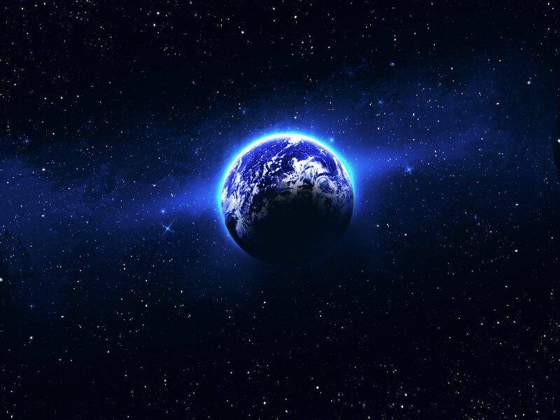 Earth from Space — Blue, Serene, Night, Digital Art, Stars, Galaxy, Clouds, Black