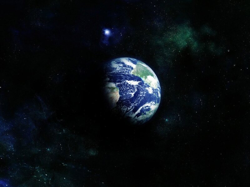 Earth from Space — Blue, Serene, Night, Digital Art, Stars, Galaxy, Clouds, Green, Black