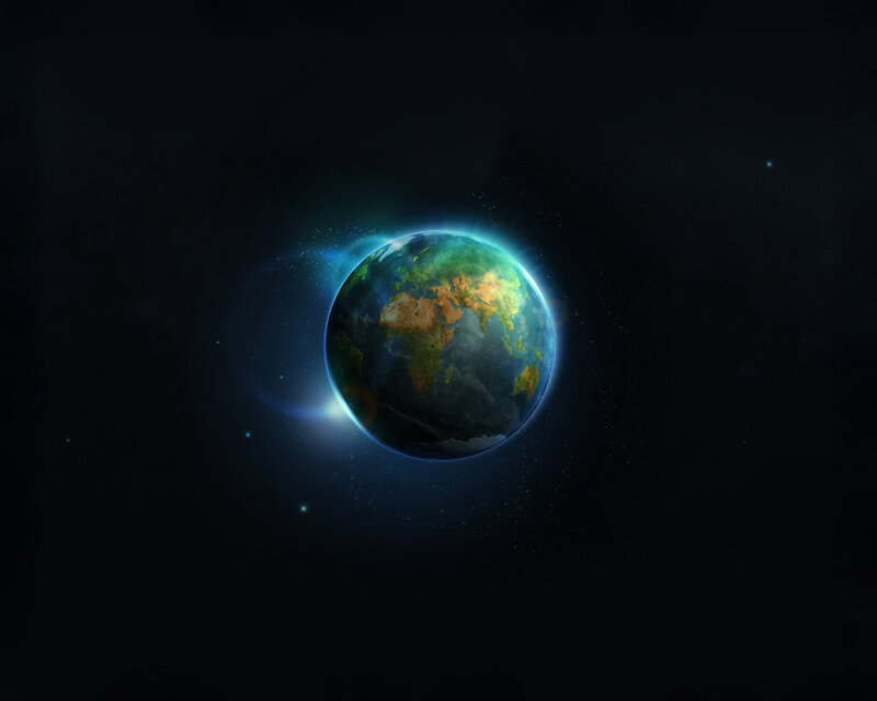 Earth from Space — Blue, Serene, Night, Digital Art, Stars, Planet, Atmosphere, Green