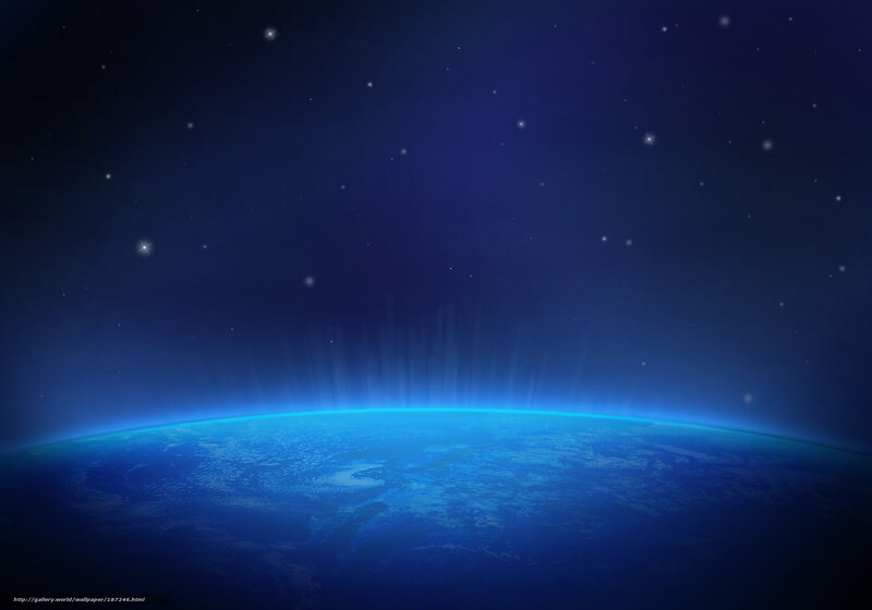 Earth from Space — Blue, Serene, Night, Digital Art, Stars, Planet, Atmosphere