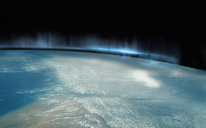 Earth from Space — Blue, Serene, Night, Photograph, Aurora