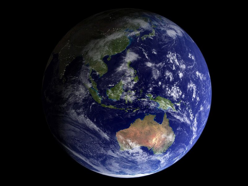 Earth from Space — Blue, Serene, Night, Photograph, Australia, Asia, Clouds, Green