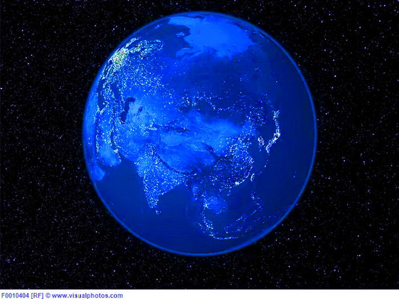 Earth from Space — Blue, Serene, Night, Photograph, Stars, Continent Lights