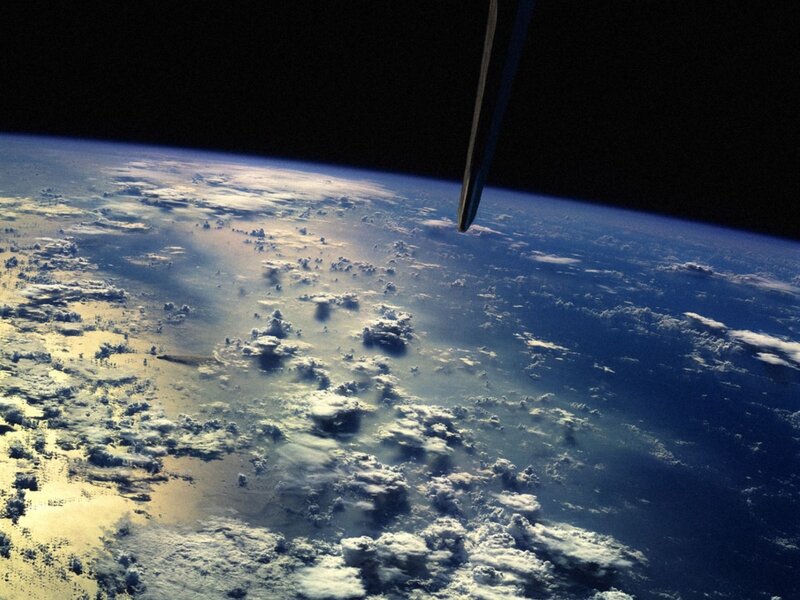 Earth from Space — Blue, Serene, Photograph, Clouds, Ocean, Spacecraft Part