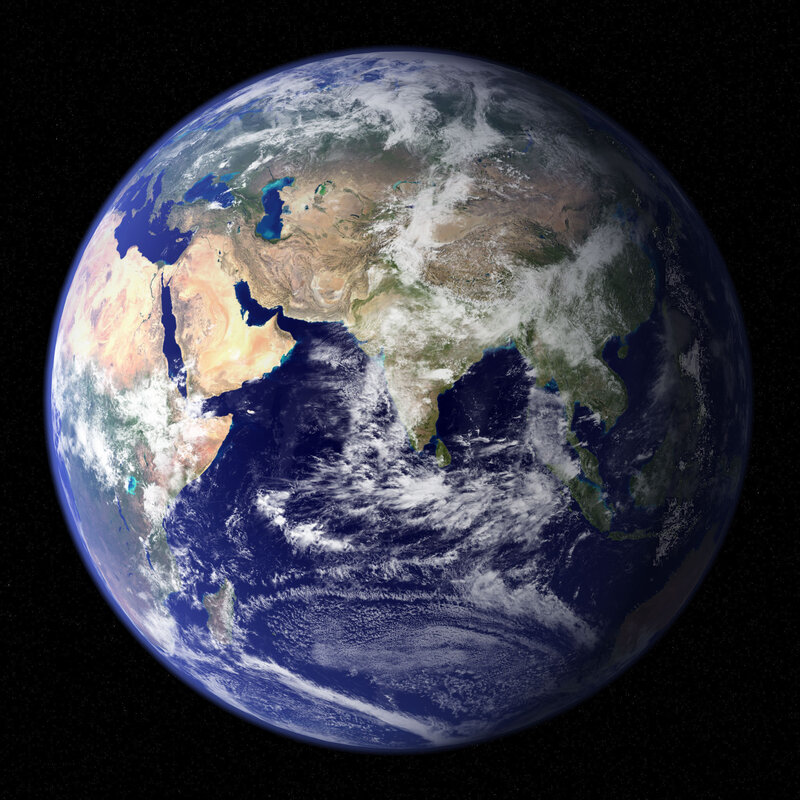 Earth from Space — Blue, Serene, Photograph, Continents, Oceans, Clouds, Green, Brown, Square