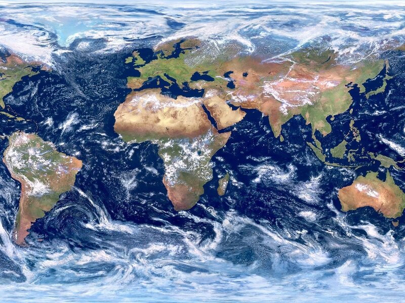 Earth from Space — Blue, Serene, Photograph, Continents, Oceans, Clouds, Green, Brown