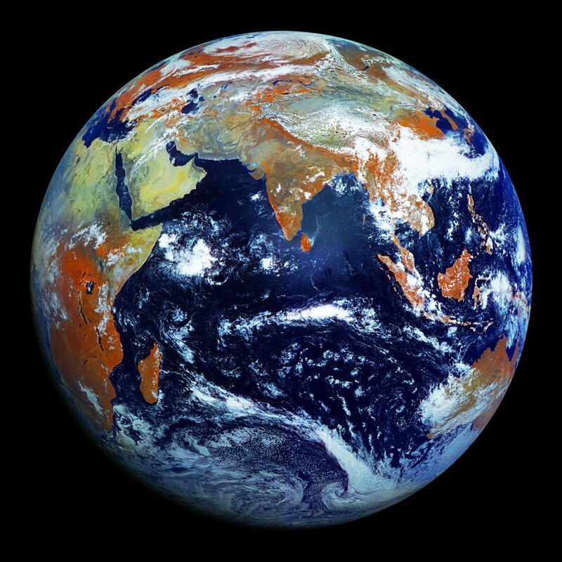 Earth from Space — Blue, Serene, Photograph, Continents, Oceans, Clouds, White, Brown