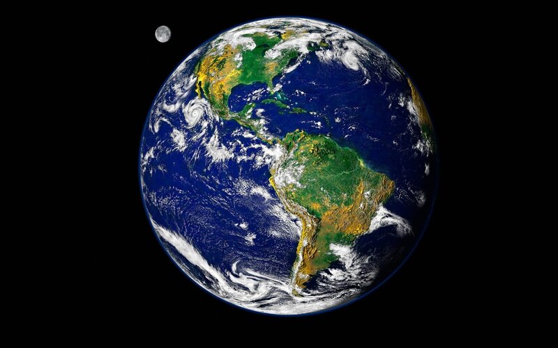 Earth from Space — Blue, Serene, Photograph, Moon, Clouds, Continents