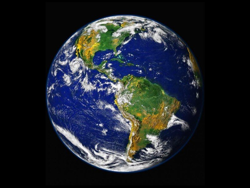 Earth from Space — Blue, Serene, Photograph, North America, South America, Clouds, Green