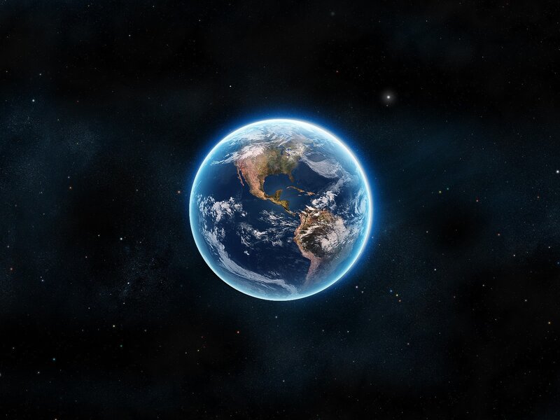 Earth from Space — Blue, Serene, Photograph, Stars, Clouds, Continents, Black