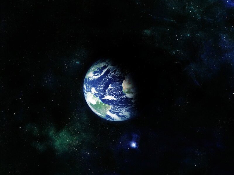 Earth from Space — Blue, Serene, Photograph, Stars, Galaxy, Clouds, Green, Black