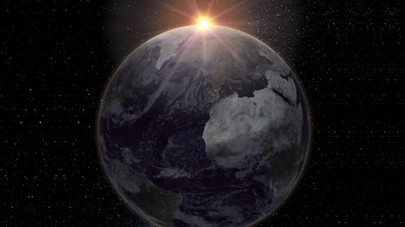Earth from Space — Blue, Serene, Sunrise, 3d Render, Sun