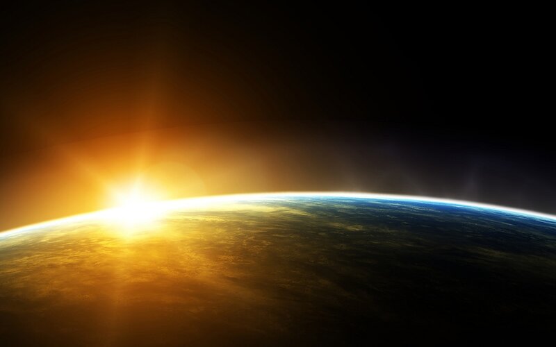 Earth from Space — Orange, Dramatic, Sunrise, Digital Art, Sun, Atmosphere, Clouds