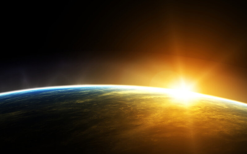 Earth from Space — Orange, Dramatic, Sunrise, Digital Art, Sun, Atmosphere