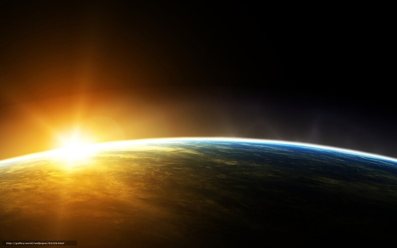 Earth from Space — Orange, Dramatic, Sunrise, Digital Art