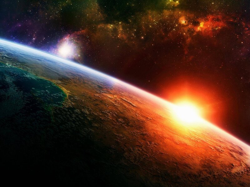 Earth from Space — Orange, Dramatic, Sunset, Digital Art, Sun