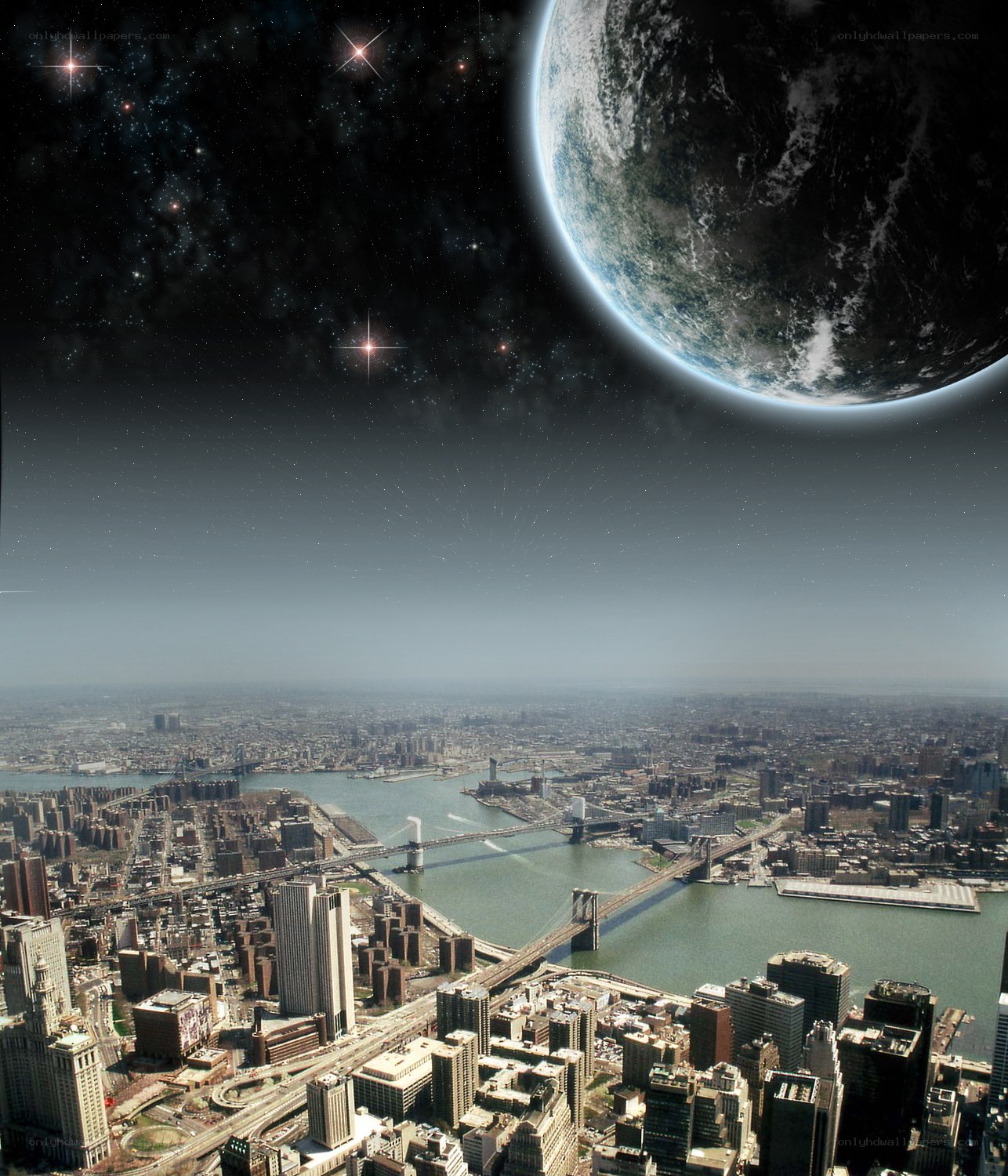 Earth from space over city