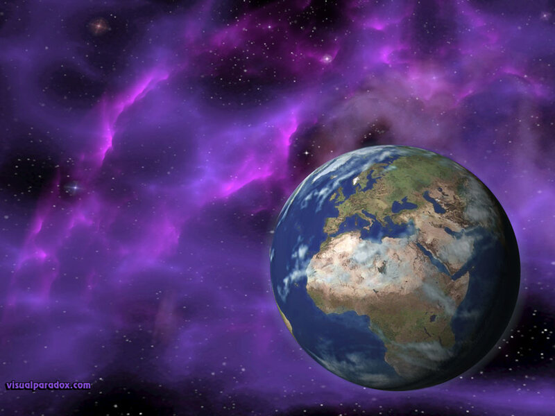 Earth from Space — Purple, Cosmic, Digital Art, Stars, Nebula, Clouds, Blue
