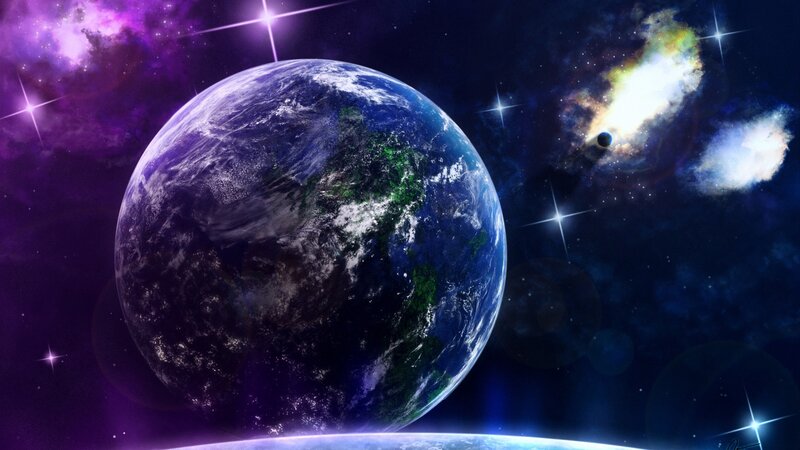 Earth from Space — Purple, Cosmic, Digital Art