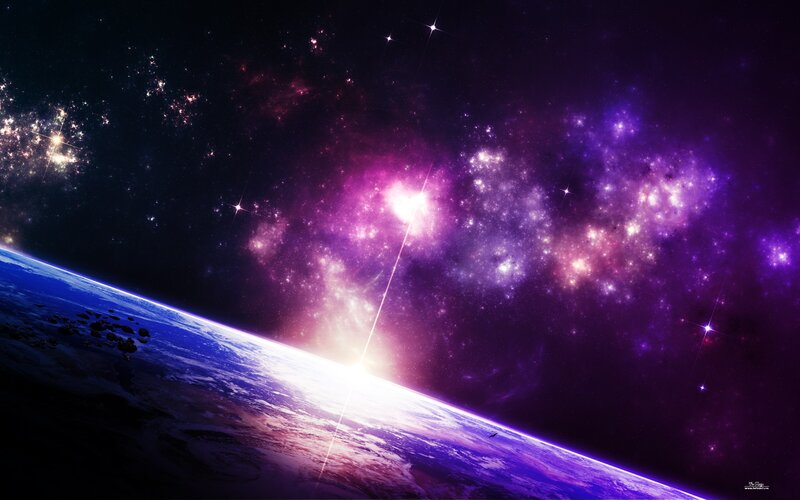 Earth from Space — Purple, Dramatic, Digital Art, Stars, Galaxy