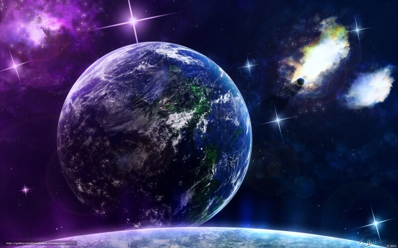 Earth from Space — Purple, Dramatic, Digital Art, Stars, Nebula, Planet