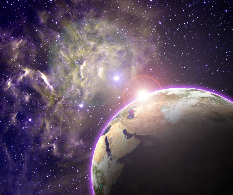 Earth from Space — Purple, Dramatic, Digital Art, Stars, Nebula