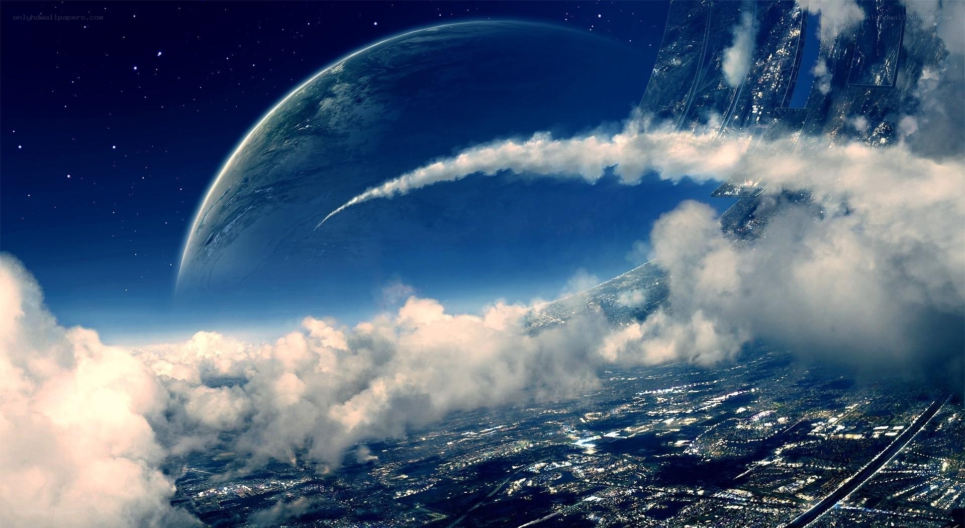 Earth from space with alien structure