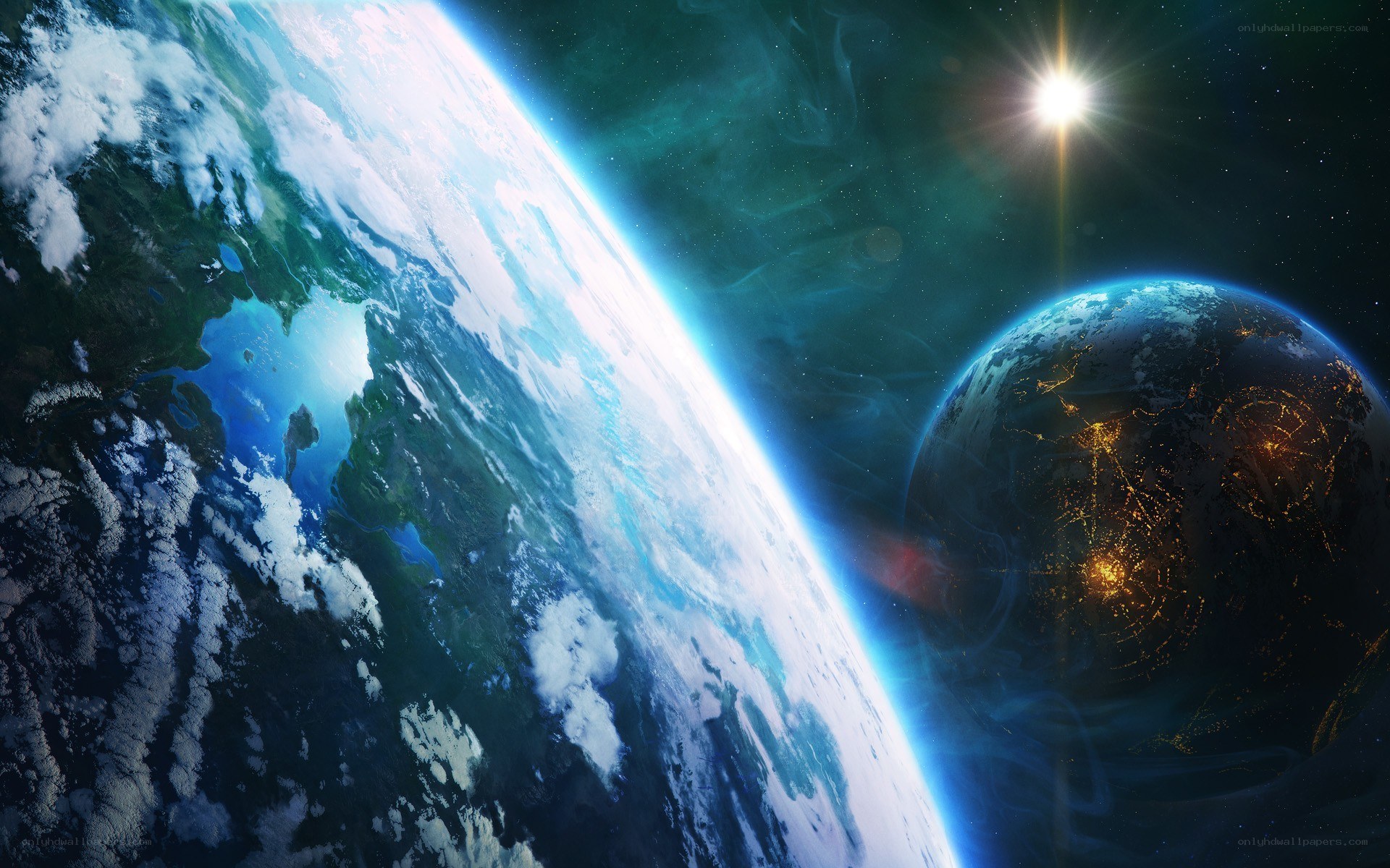 Earth from space with another planet