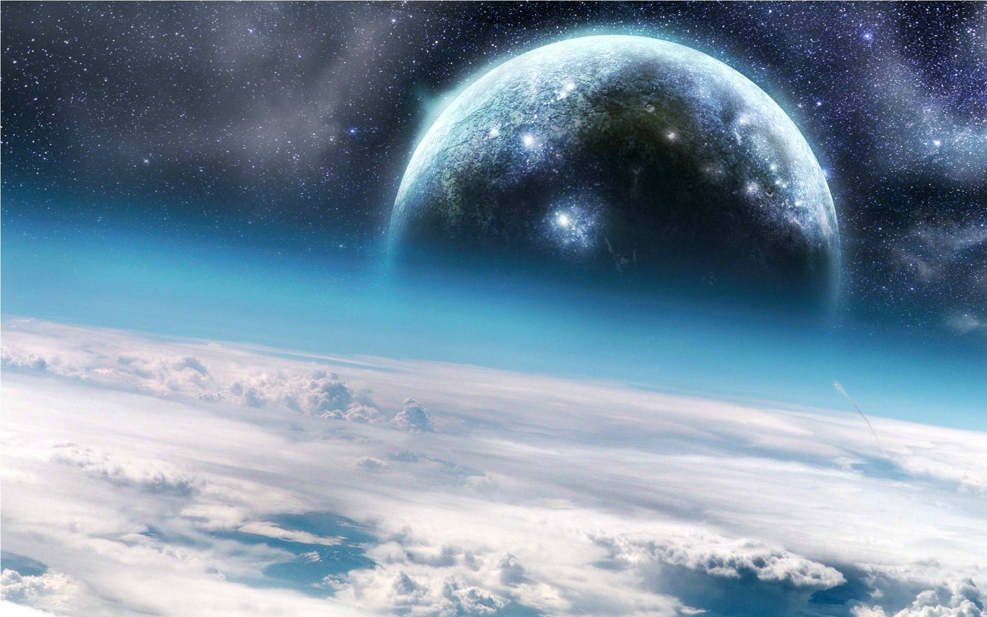 Earth from space with another planet