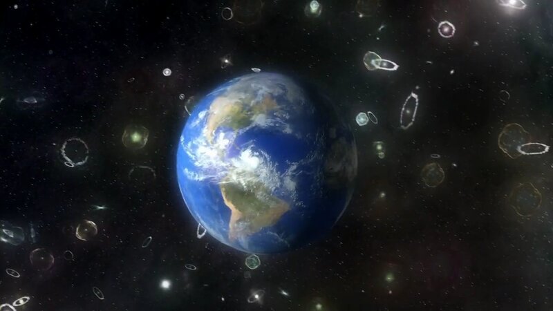 Earth from space with asteroids