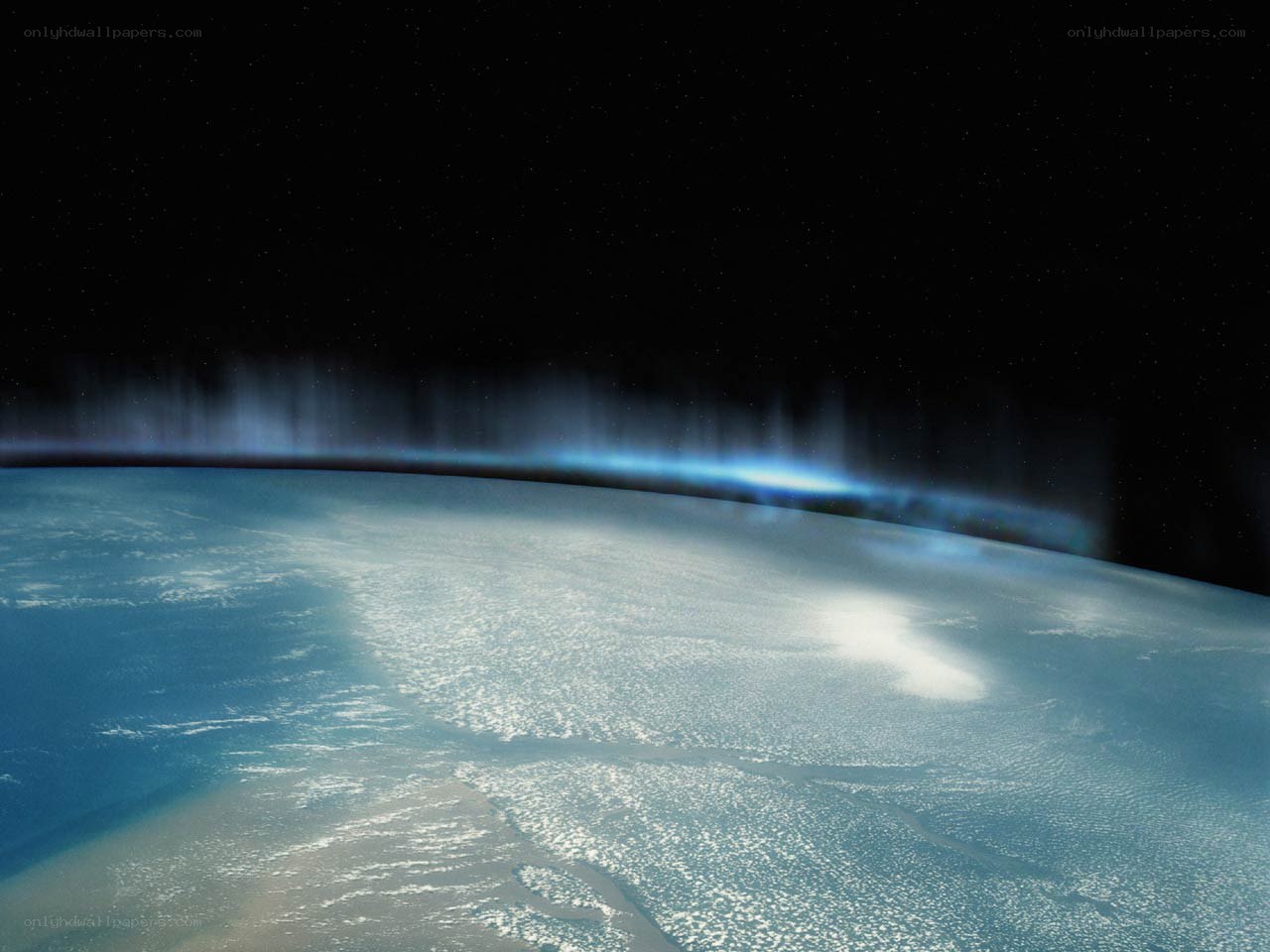 Earth from space with aurora