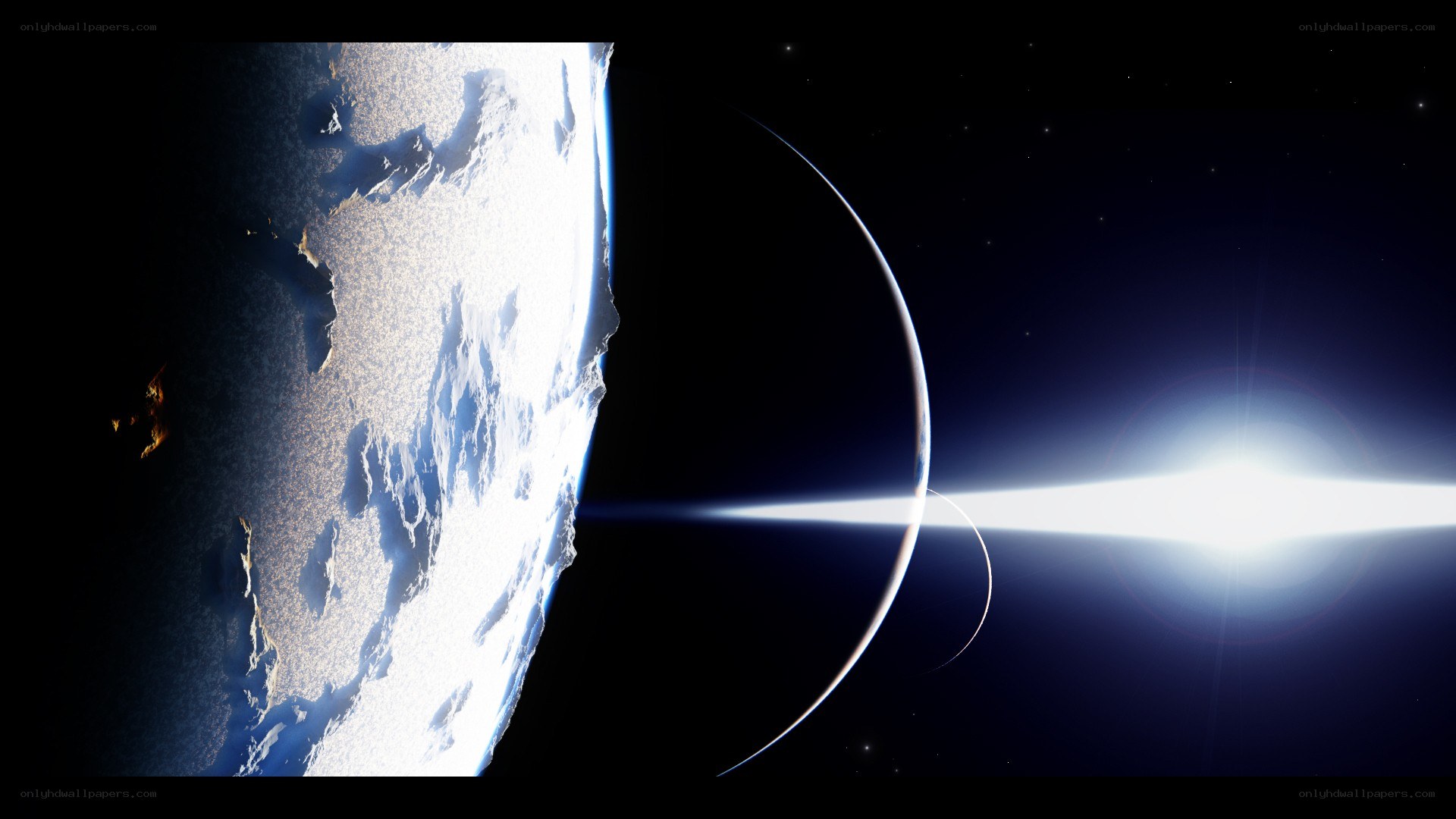 Earth from space with bright star