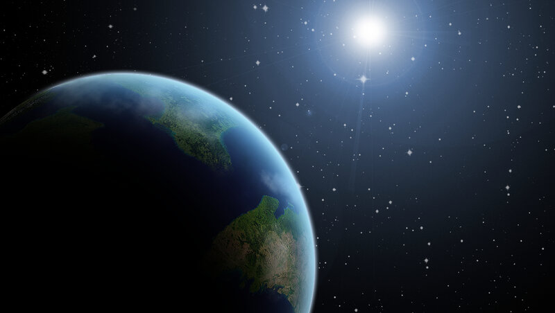 Earth from space with bright star