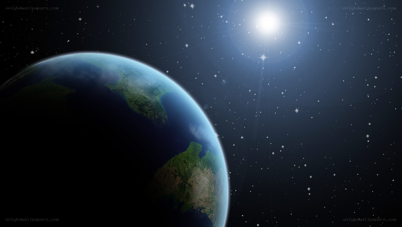 Earth from space with bright star