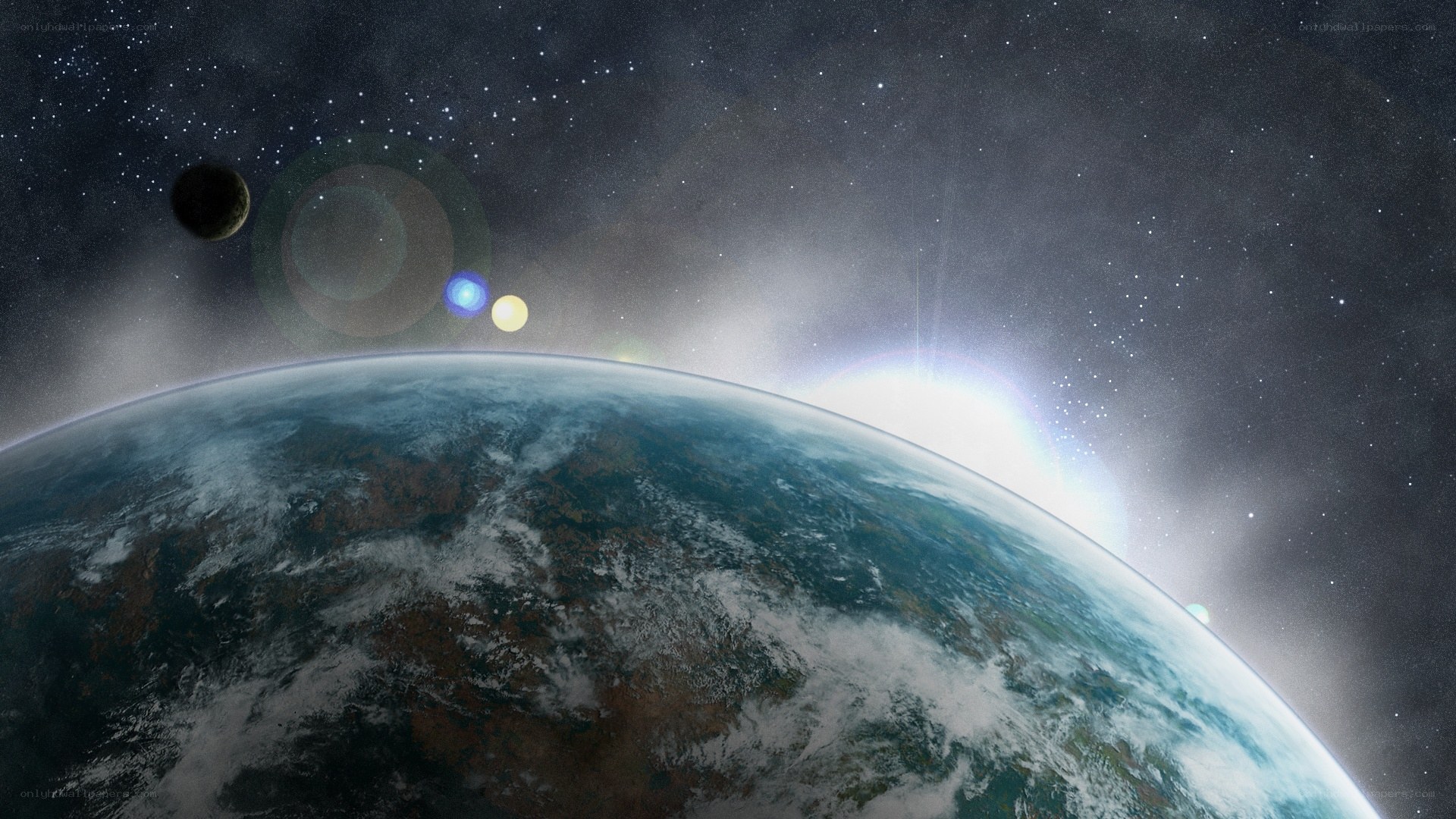 Earth from space with celestial bodies