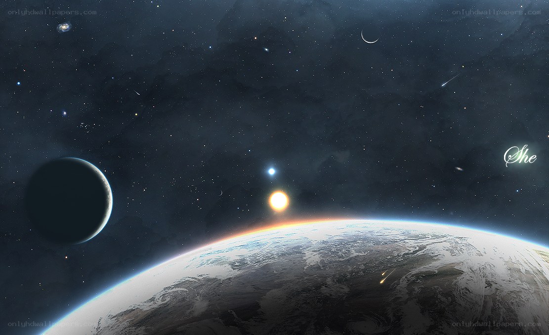 Earth from space with celestial bodies