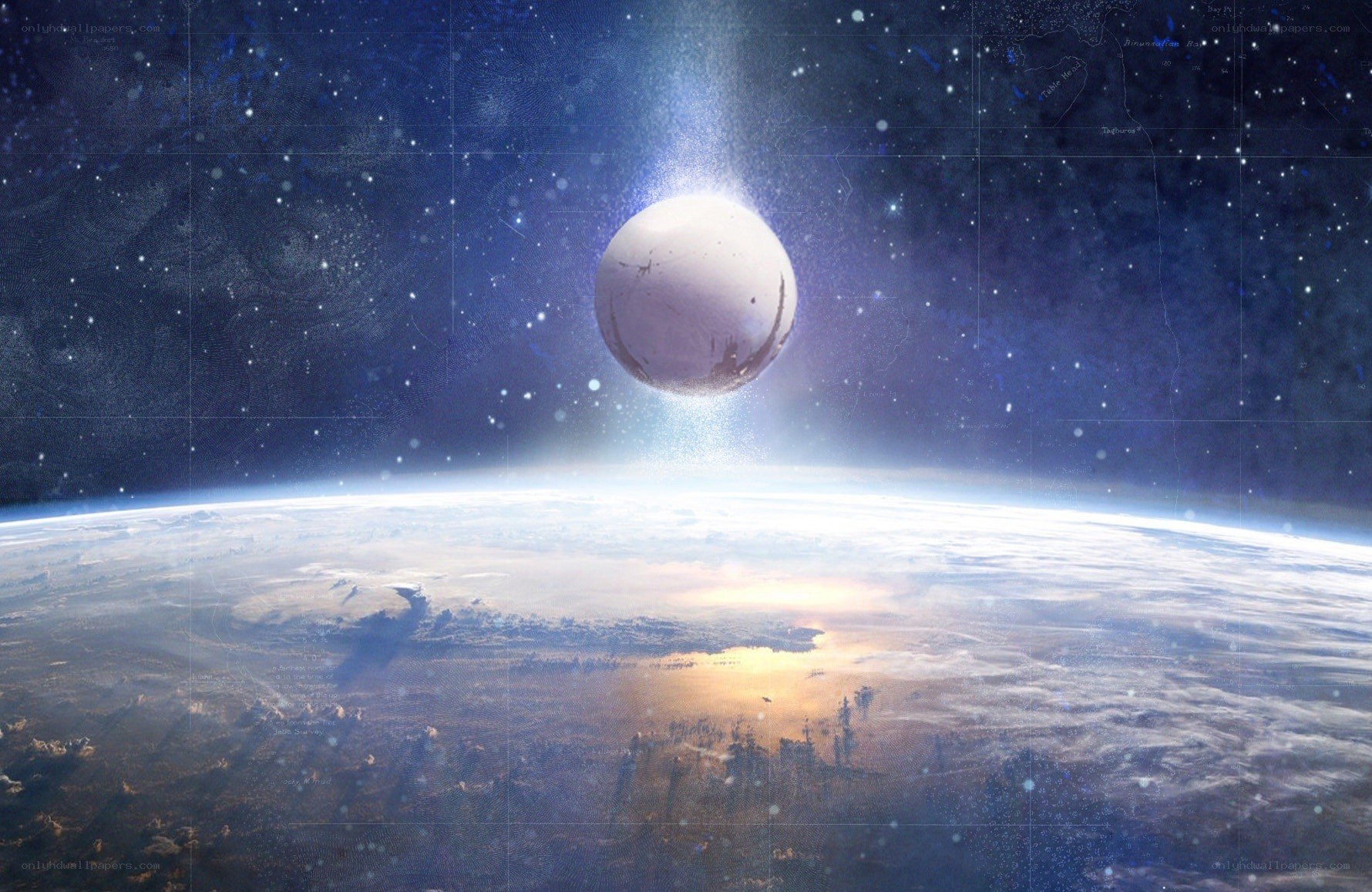 Earth from space with celestial body