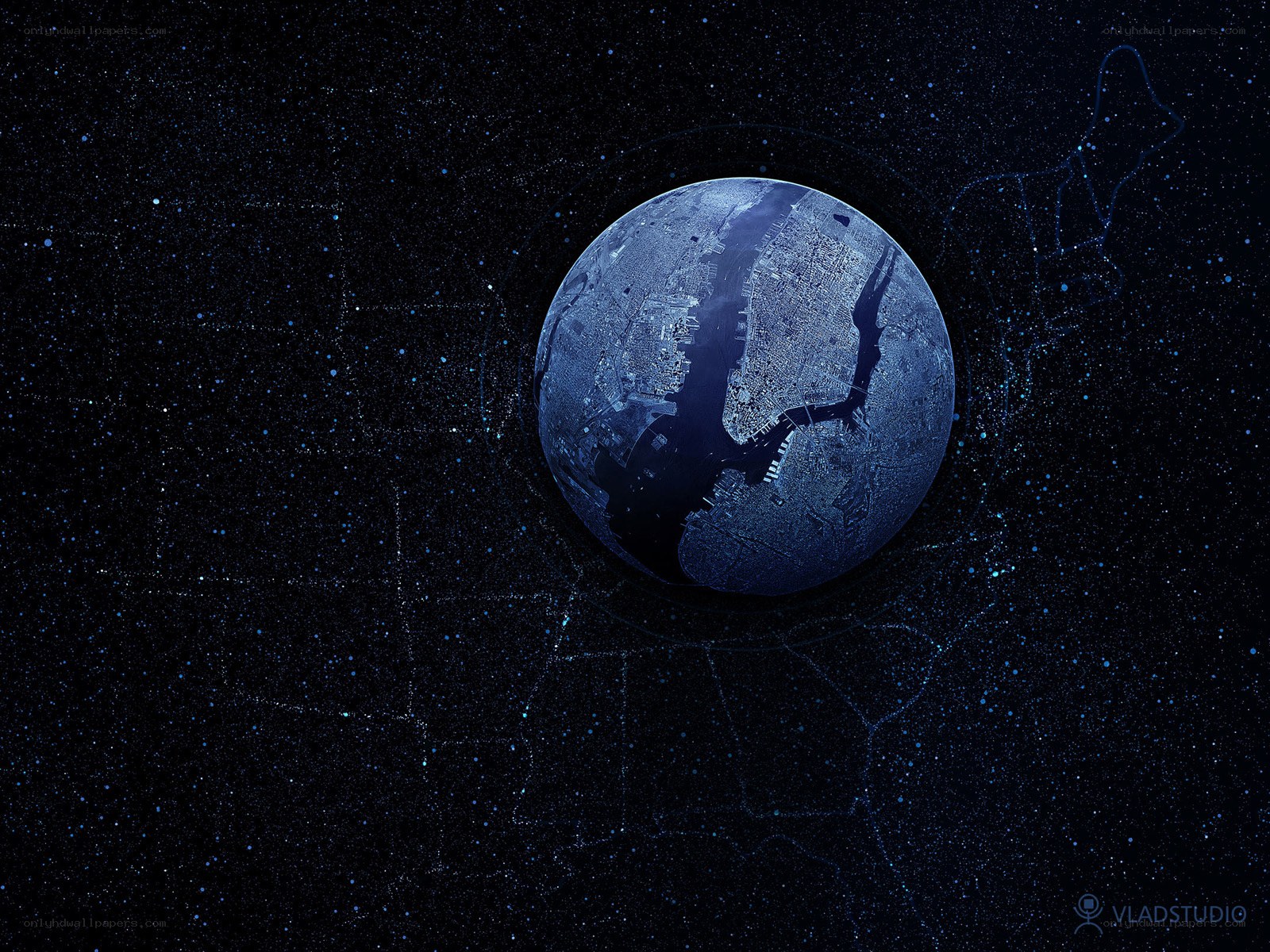 Earth from space with city map
