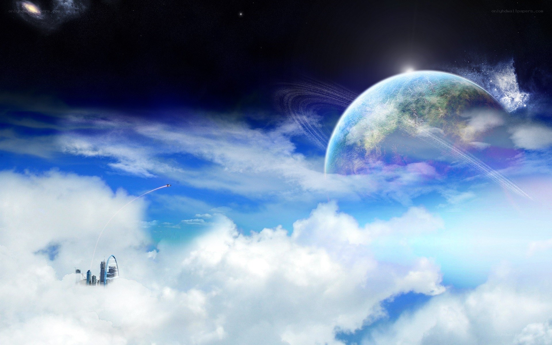 Earth from space with city